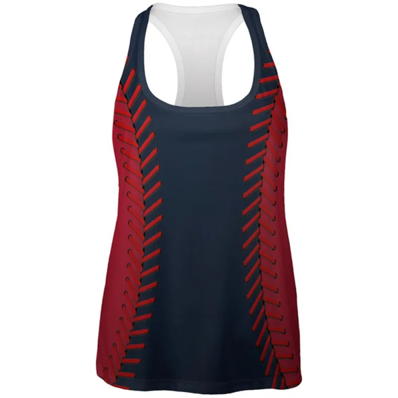 Baseball League Navy Blue and Red All Over Womens Work Out Tank Top sold by Old Glory