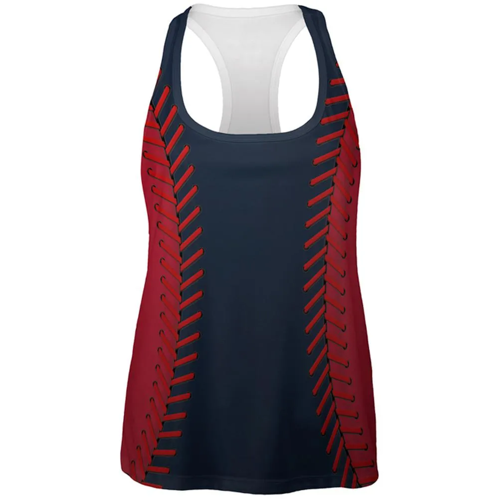 Baseball League Navy Blue and Red All Over Womens Work Out Tank Top sold by Old Glory