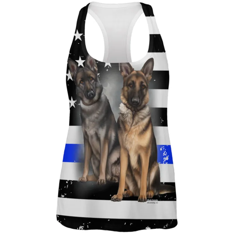Thin Blue Line K9 Unit German Shepherd Live Forever All Over Womens Work Out Tank Top sold by Old Glory