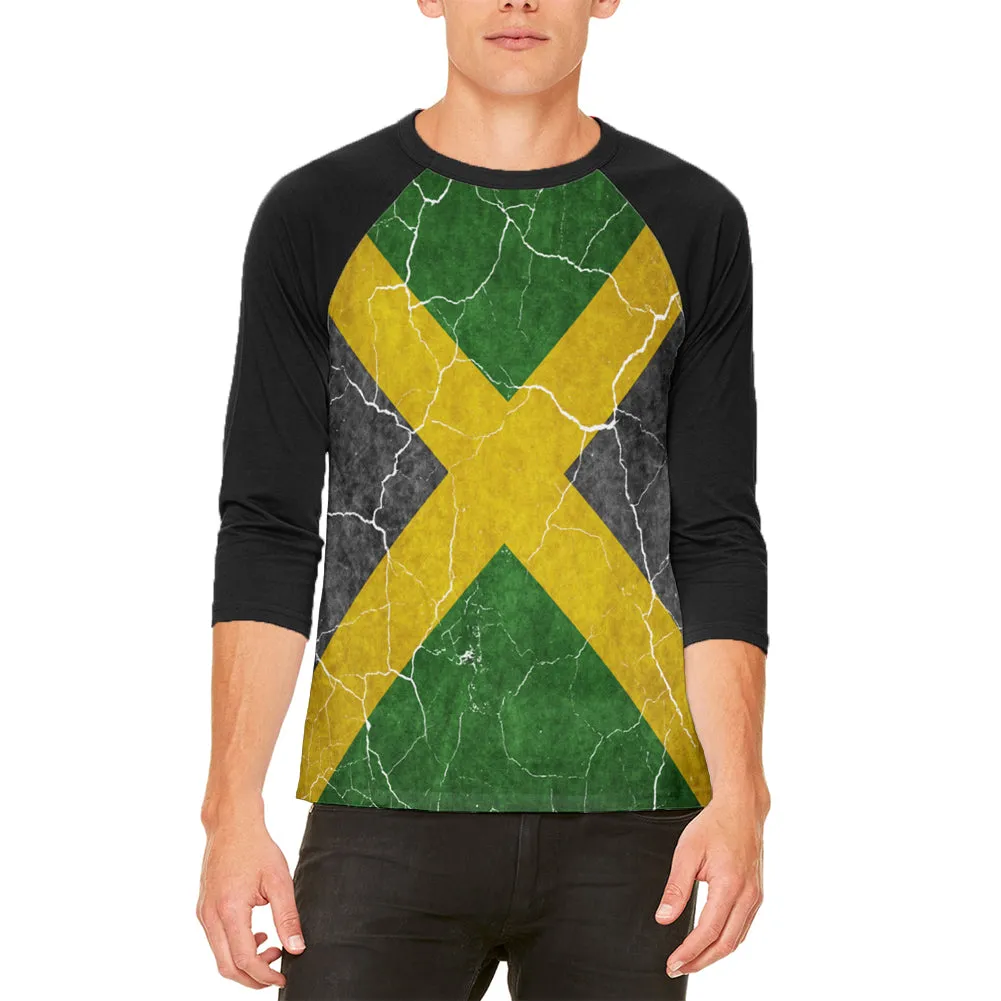 Distressed Jamaican Flag Mens Raglan T Shirt sold by Old Glory