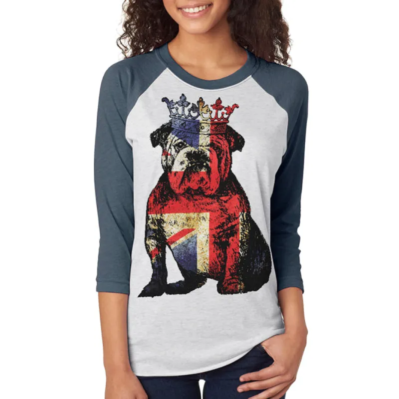 English British Bulldog Crown Grunge Flag Unisex Raglan T Shirt sold by Old Glory