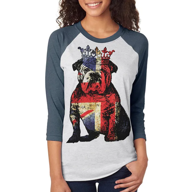English British Bulldog Crown Grunge Flag Unisex Raglan T Shirt sold by Old Glory