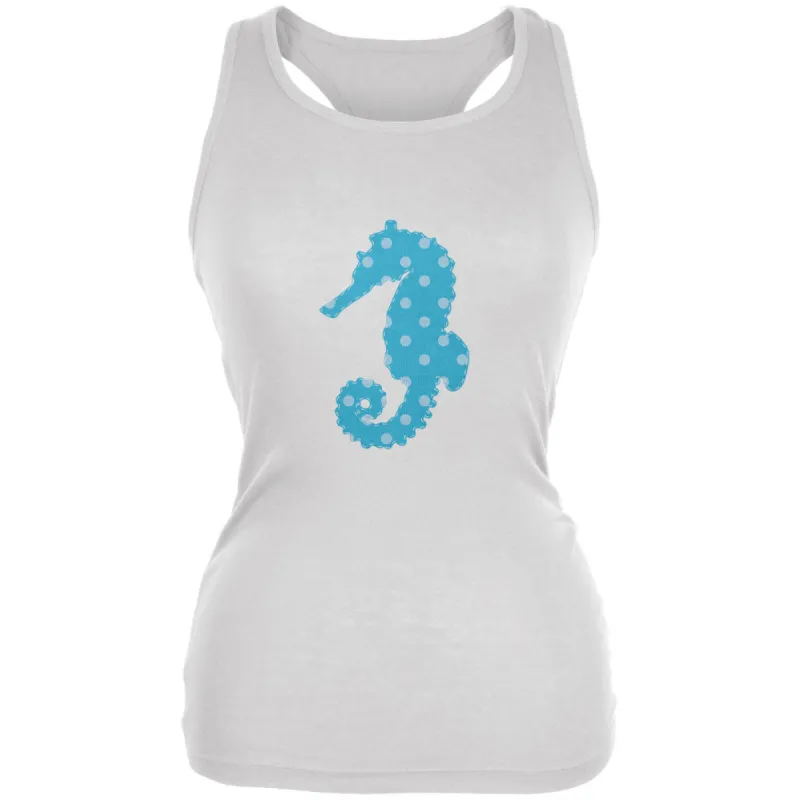 Summer - Seahorse Faux Stitched White Juniors Soft Tank Top sold by Old Glory