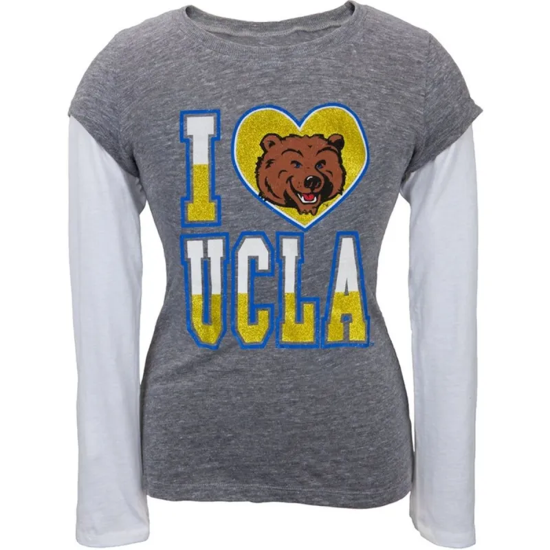 UCLA Bruins - Glitter I Heart Girls Youth 2fer Long Sleeve T-Shirt sold by Old Glory