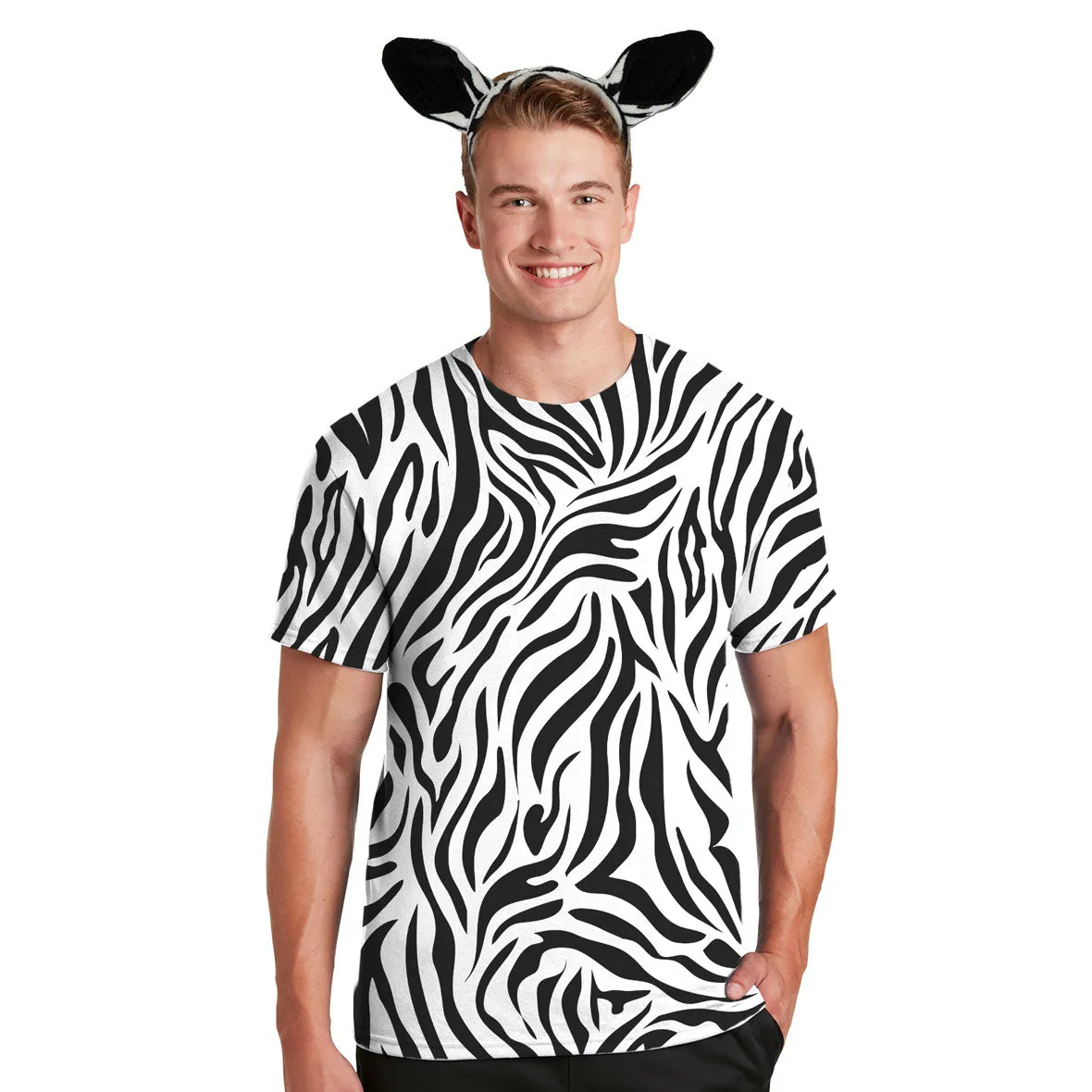 Halloween Costume All Over Zebra Print Mens T Shirt with Zebra Ears Headband sold by Old Glory