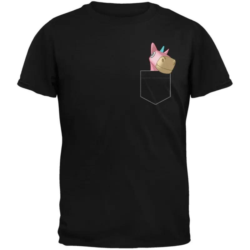 Pocket Pet Unicorn Black Adult T-Shirt sold by Old Glory