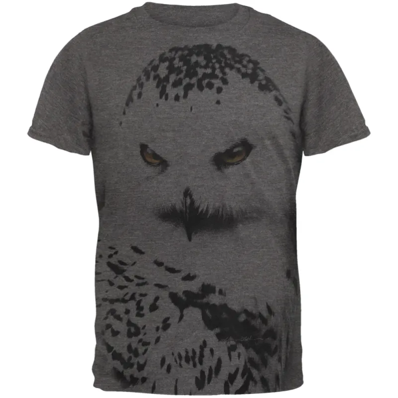 Snowy Owl Ghost All Over Dark Heather Soft Adult T-Shirt sold by Old Glory