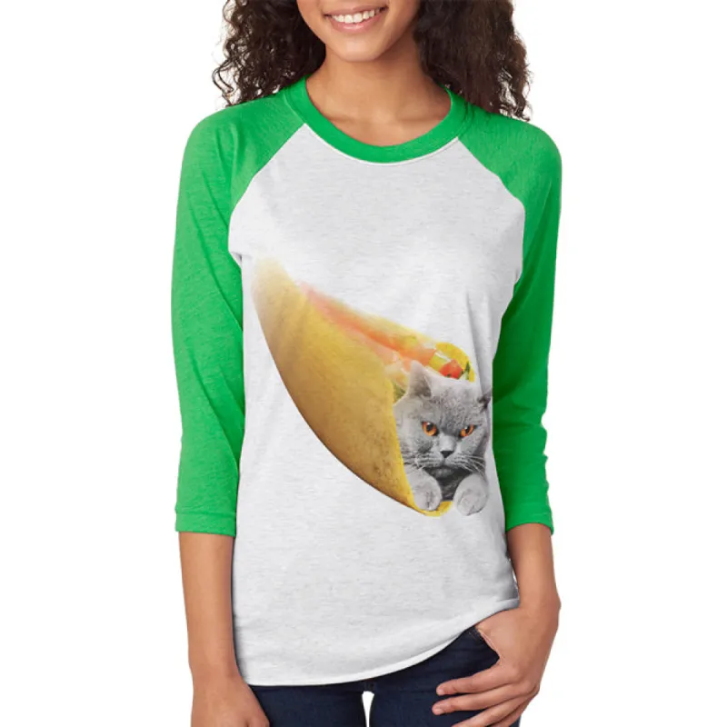 Cinco De Mayo Taco Cat Warp Speed Unisex Raglan T Shirt sold by Old Glory