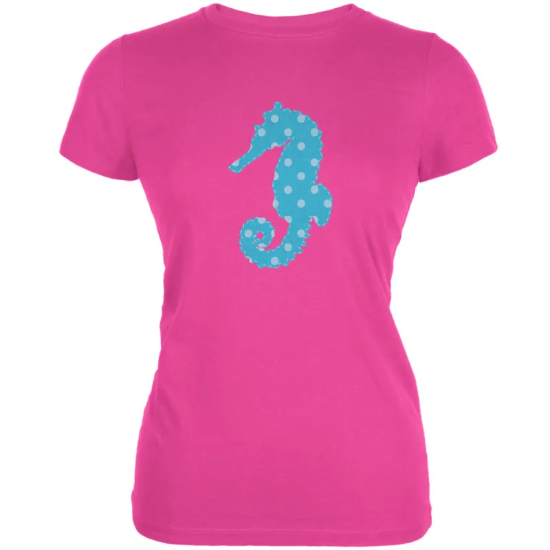 Summer - Seahorse Faux Stitched Hot Pink Juniors Soft T-Shirt sold by Old Glory