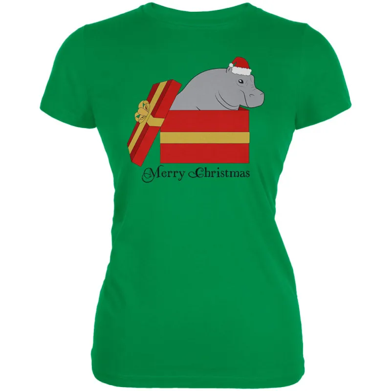 Merry Christmas Hippo Hippopotamus Cute Juniors Soft T Shirt sold by Old Glory