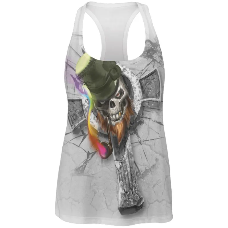 St Patricks Irish Skull Leprechaun Celtic Cross Racerback Tank Top sold by Old Glory