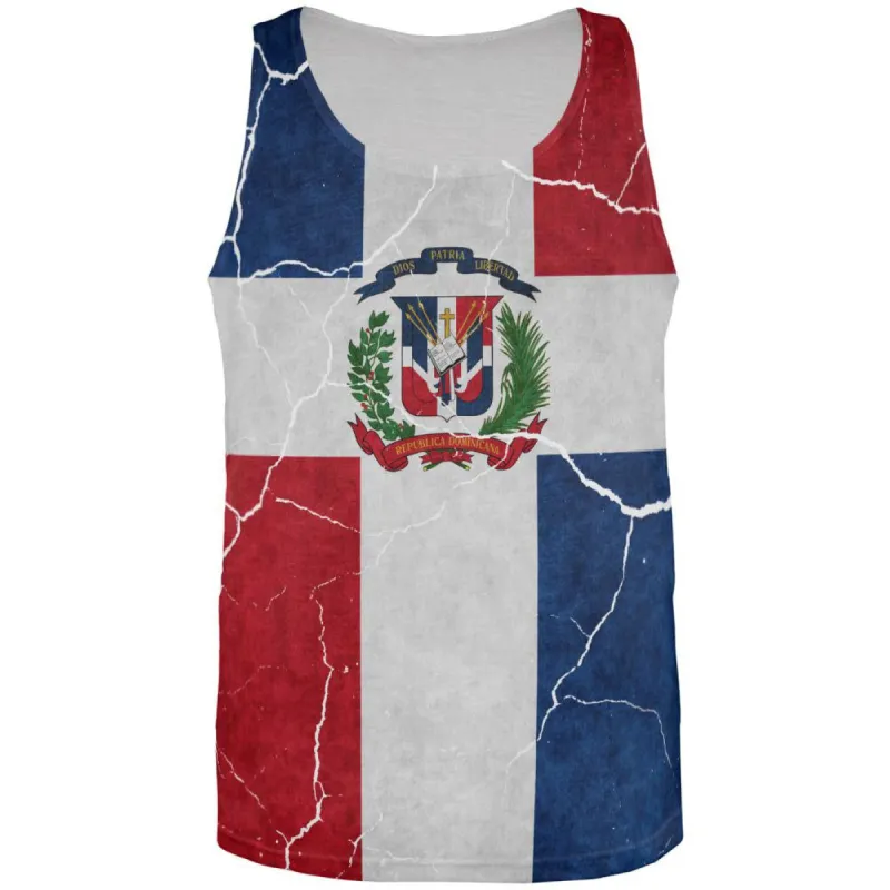 Distressed Dominican Republic Flag All Over Mens Tank Top sold by Old Glory