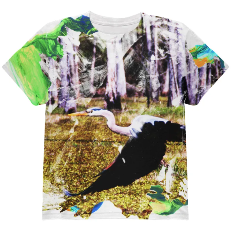 Great Blue Heron Abstract Paint All Over Youth T Shirt sold by Old Glory