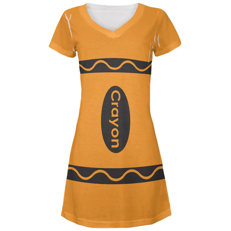 Halloween Crayon Costume Orange Juniors V-Neck Beach Cover-Up Dress sold by Old Glory