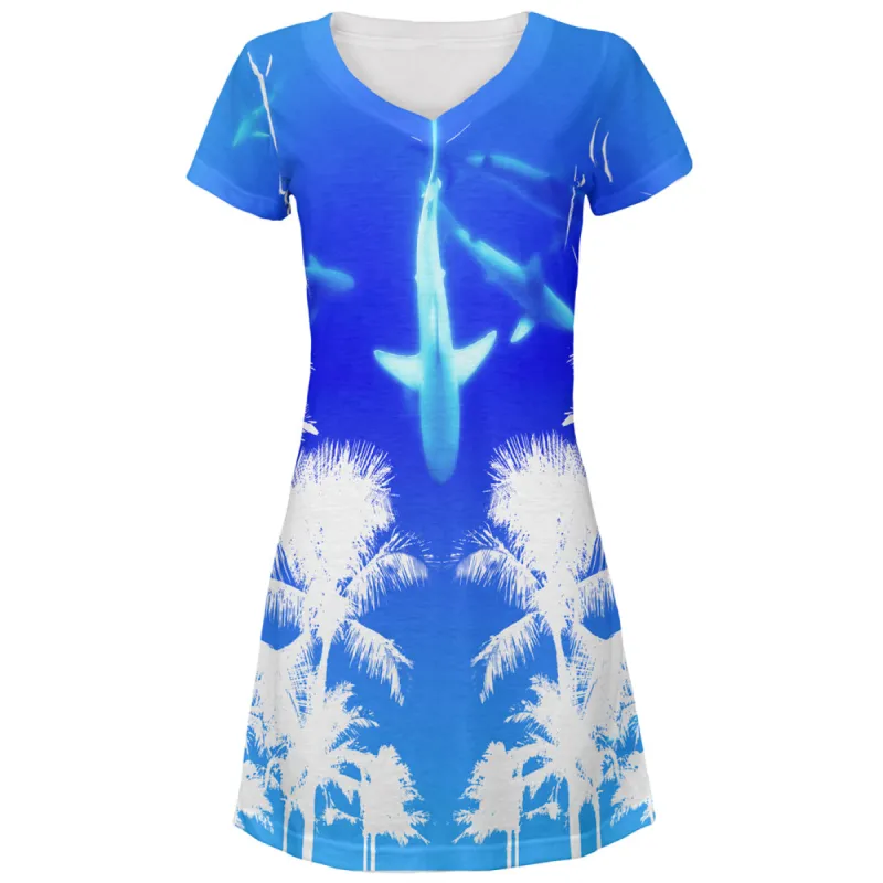 Summer Shark Beach Party All Over Juniors Beach Cover-Up Dress sold by Old Glory