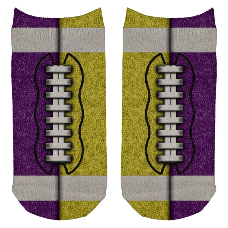 Fantasy Football Team Purple and Yellow All Over Adult Ankle Socks sold by Old Glory
