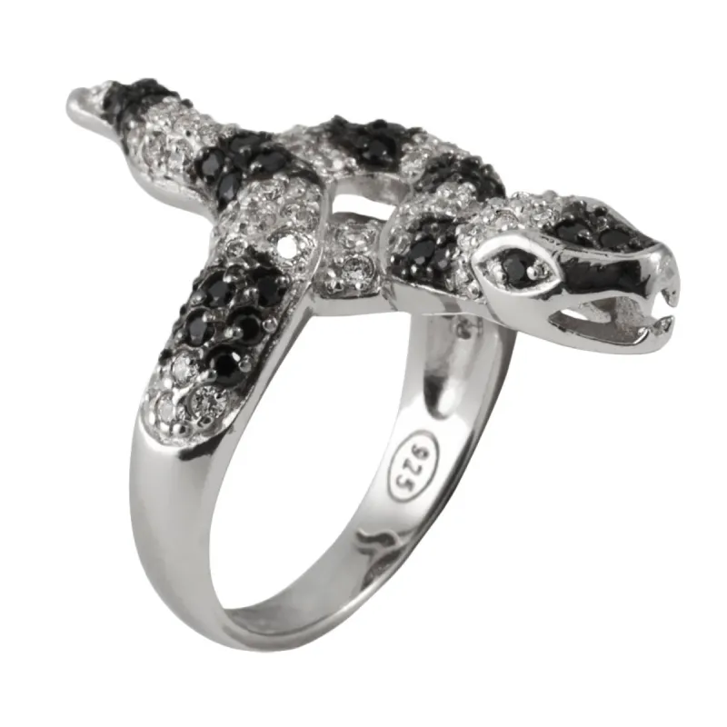 Striped Zirconia Studded Snake Sterling Silver Ring sold by Old Glory