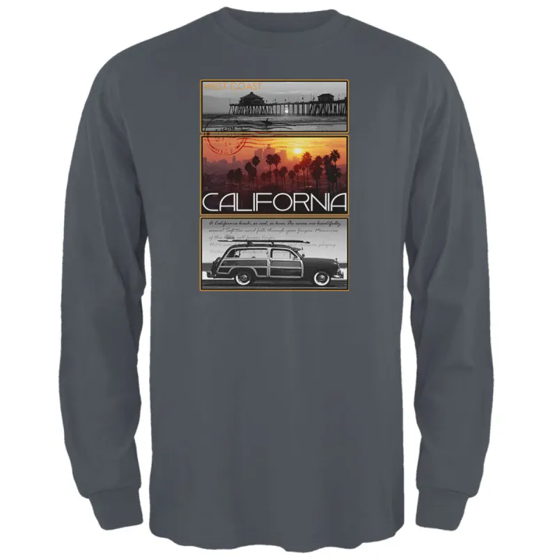 West Coast Postcard Pier Palm California Mens Long Sleeve T Shirt sold by Old Glory