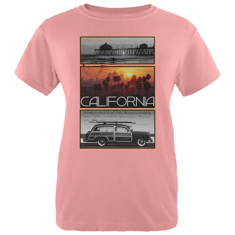West Coast Postcard Pier Palm California Womens T Shirt sold by Old Glory