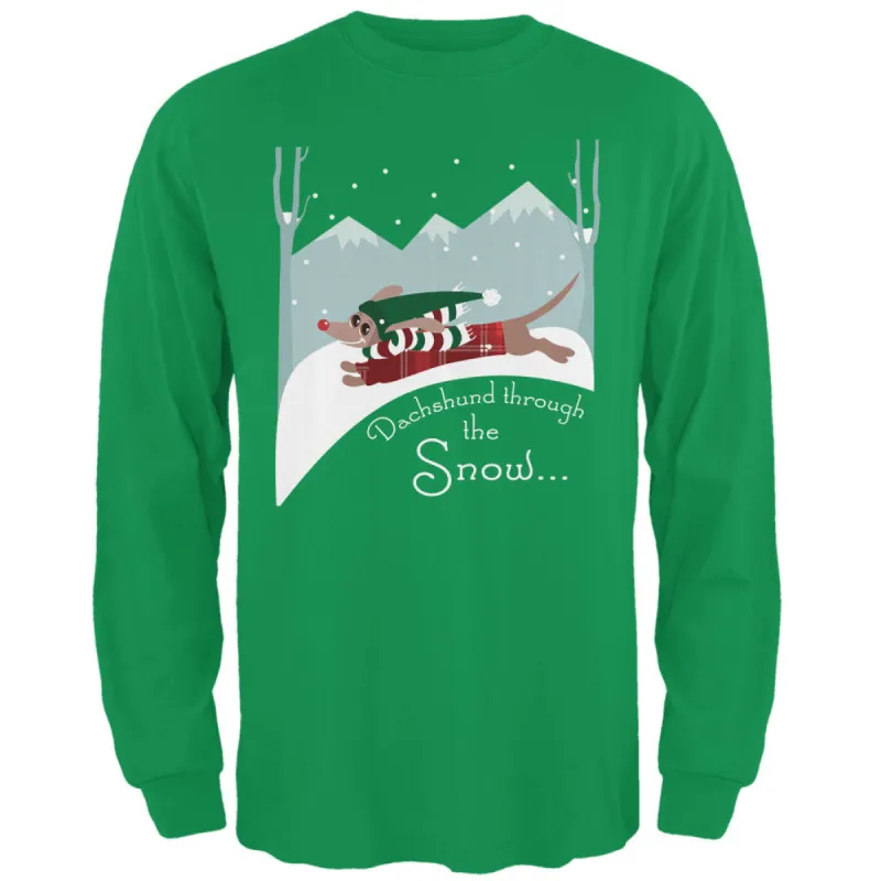 Christmas Dachshund Dashing Through the Snow Mens Long Sleeve T Shirt sold by Old Glory