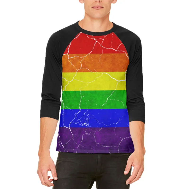 Distressed Gay Pride Flag Mens Raglan T Shirt sold by Old Glory