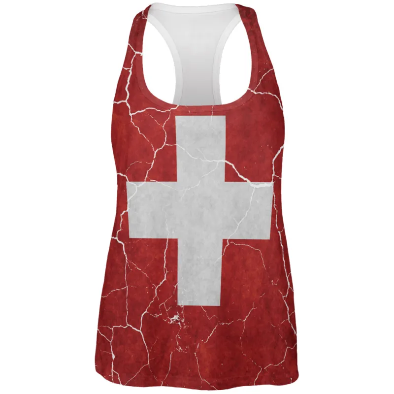 Distressed Swiss Flag All Over Womens Work Out Tank Top sold by Old Glory
