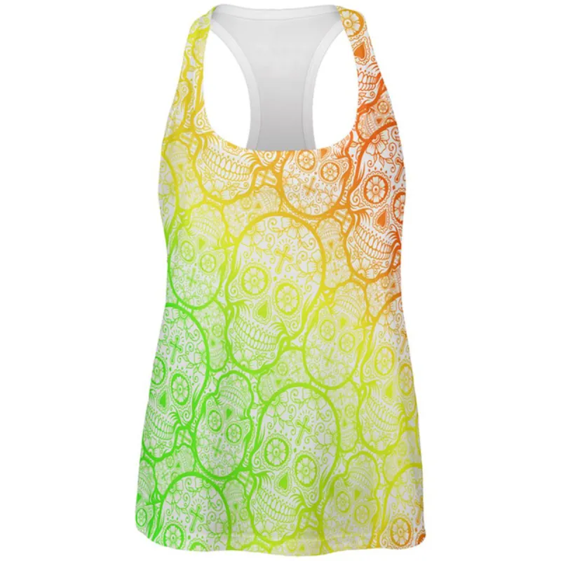 Cinco de Mayo Crazy Sugar Skull Pattern All Over Womens Work Out Tank Top sold by Old Glory
