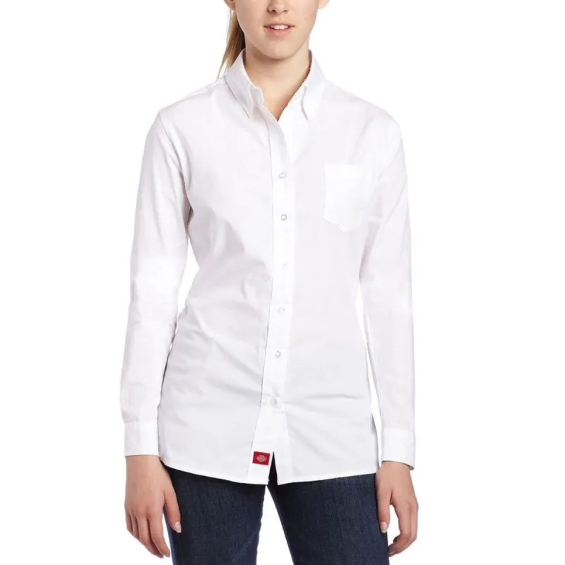 Dickies Girl - Poplin White Juniors Long Sleeve Button-Down T-Shirt sold by Old Glory