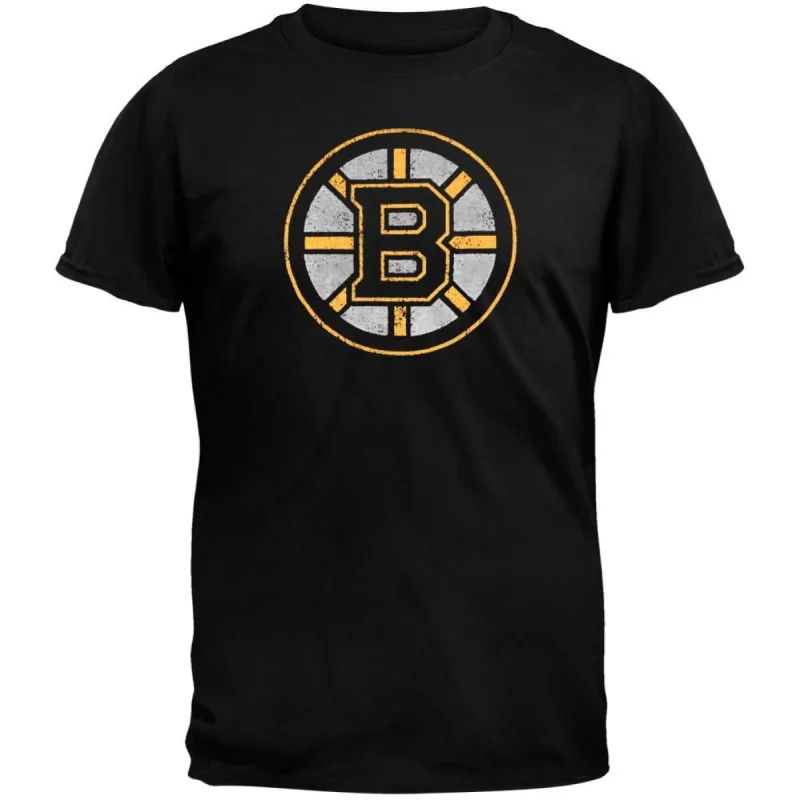 Boston Bruins - Logo Brass Tacks Soft Black Adult T-Shirt sold by Old Glory