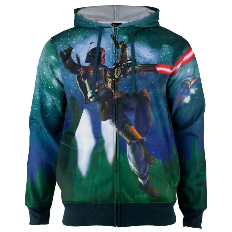 Star Wars - Bobas Flying Sublimated Costume Adult Zip Hoodie sold by Old Glory