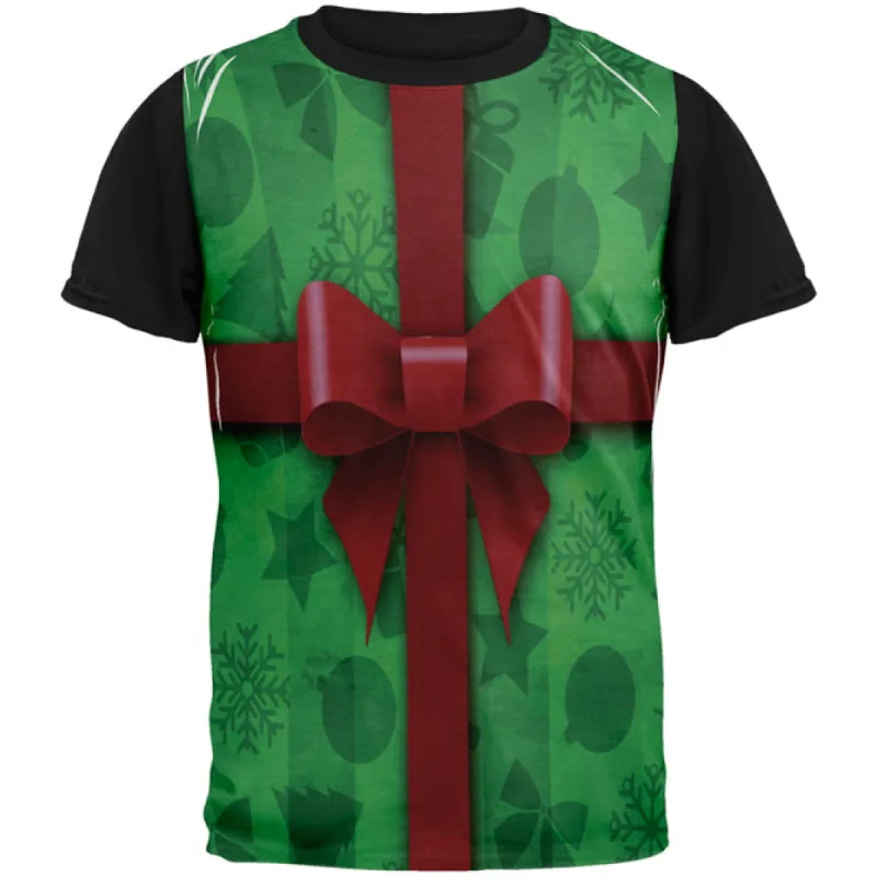 Green Christmas Present Costume All Over Mens Black Back T Shirt sold by Old Glory