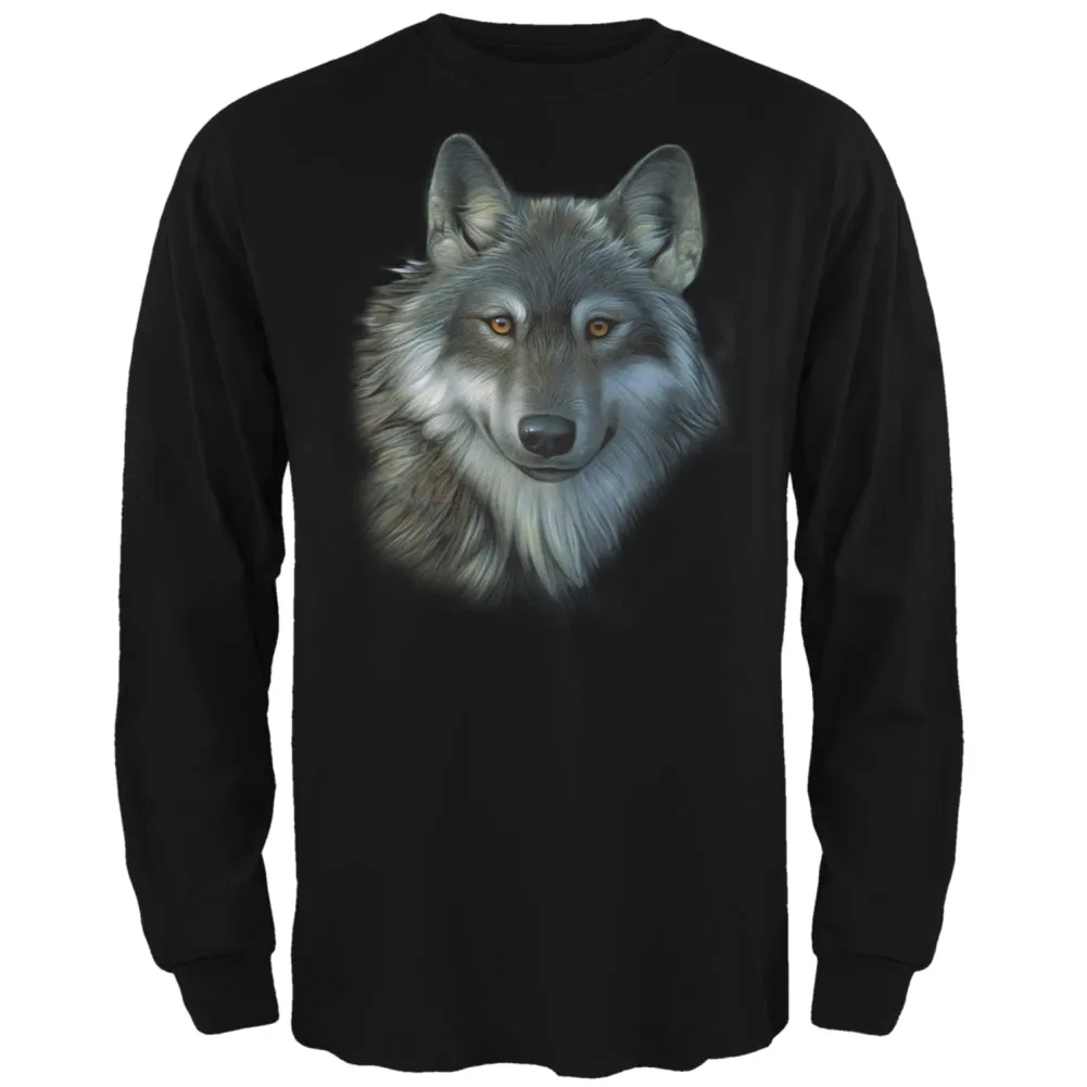 Timber Wolf Face Mens Long Sleeve T Shirt sold by Old Glory
