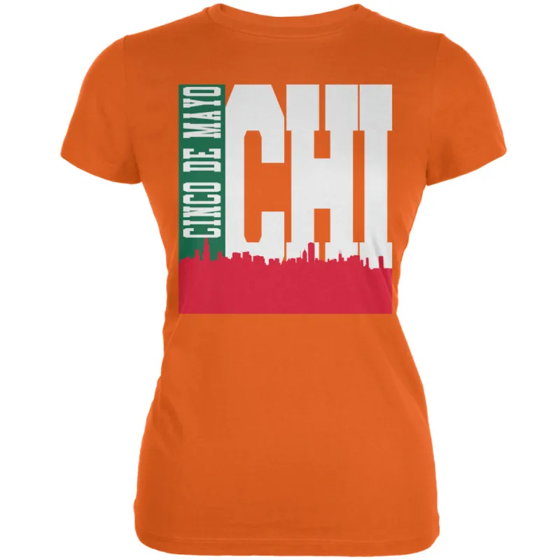 Chicago Cinco De Mayo Sky Line Orange Juniors Soft T-Shirt sold by Old Glory