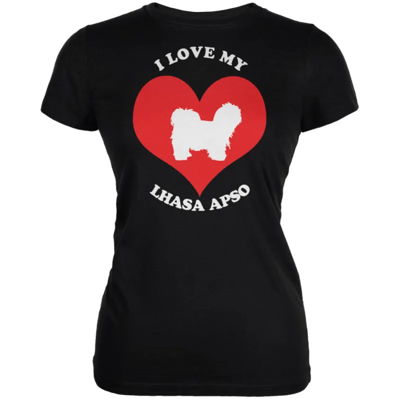 Valentines I Love My Lhasa Apso Black Juniors Soft T-Shirt sold by Old Glory