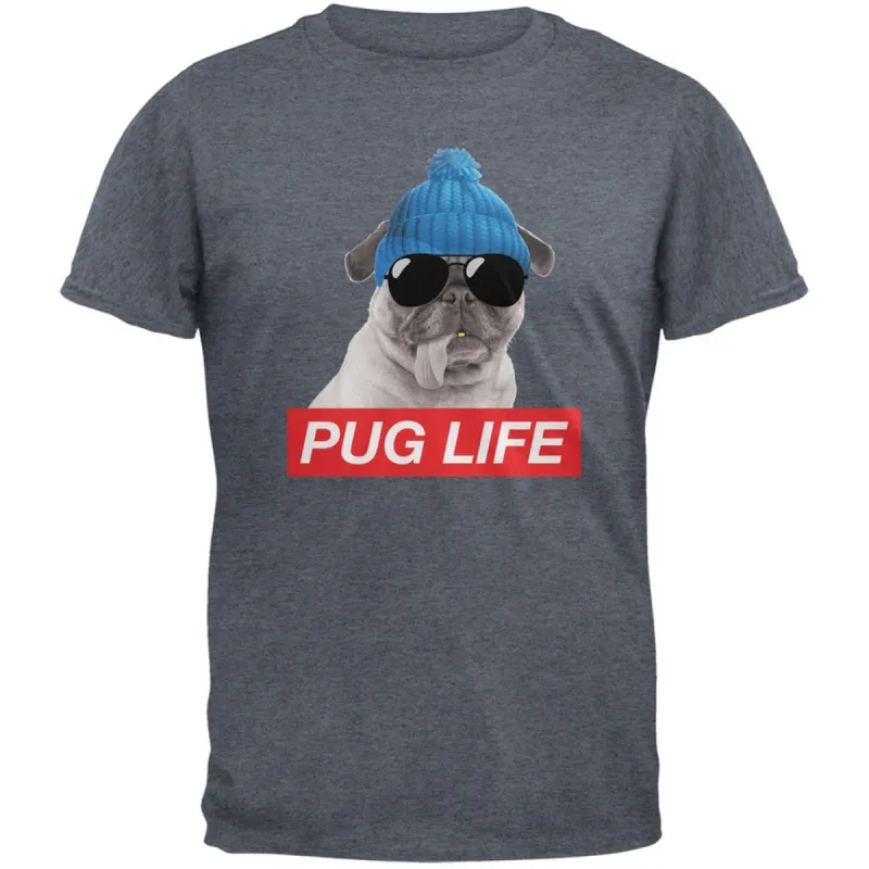 Pug Life Dark Heather Grey Adult T-Shirt sold by Old Glory