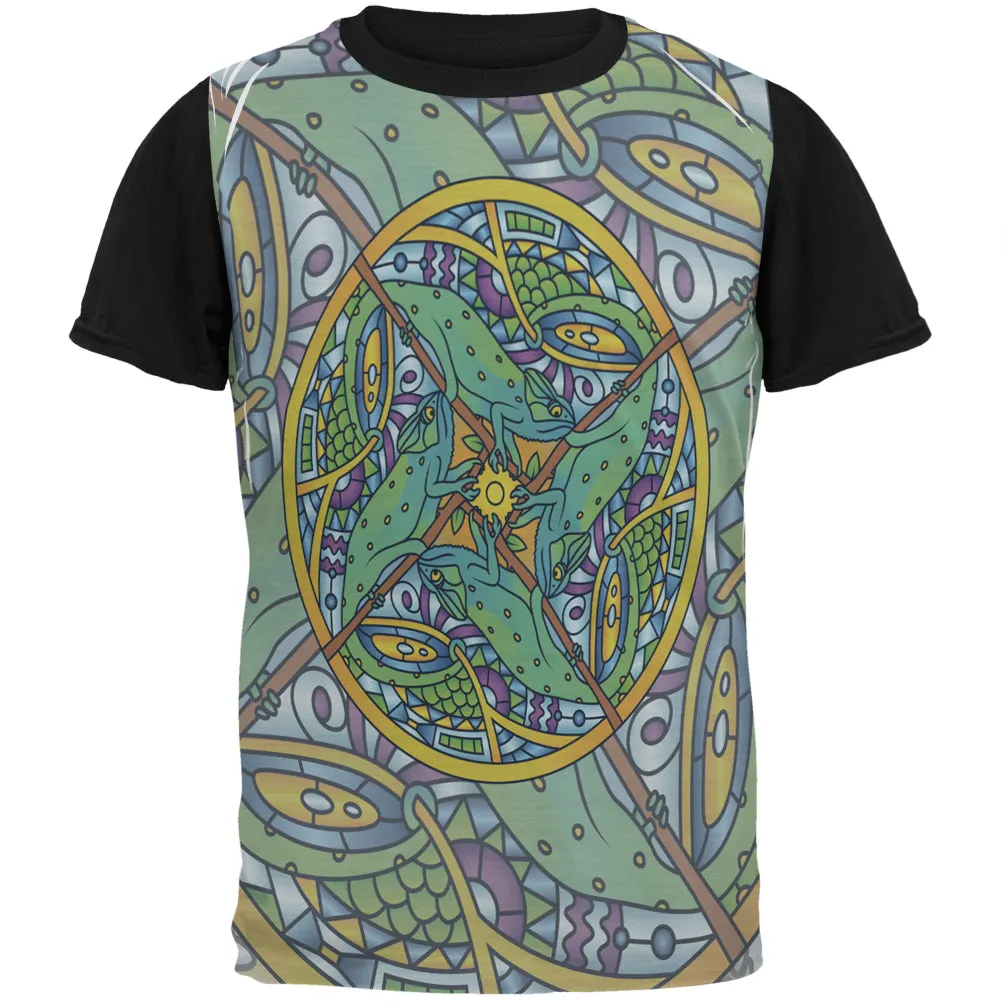 Mandala Trippy Stained Glass Chameleon All Over Mens Black Back T Shirt sold by Old Glory