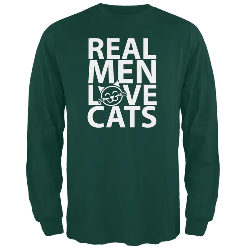 Valentine's Day - Real Men Love Cats Dark Green Adult Long Sleeve T-Shirt sold by Old Glory