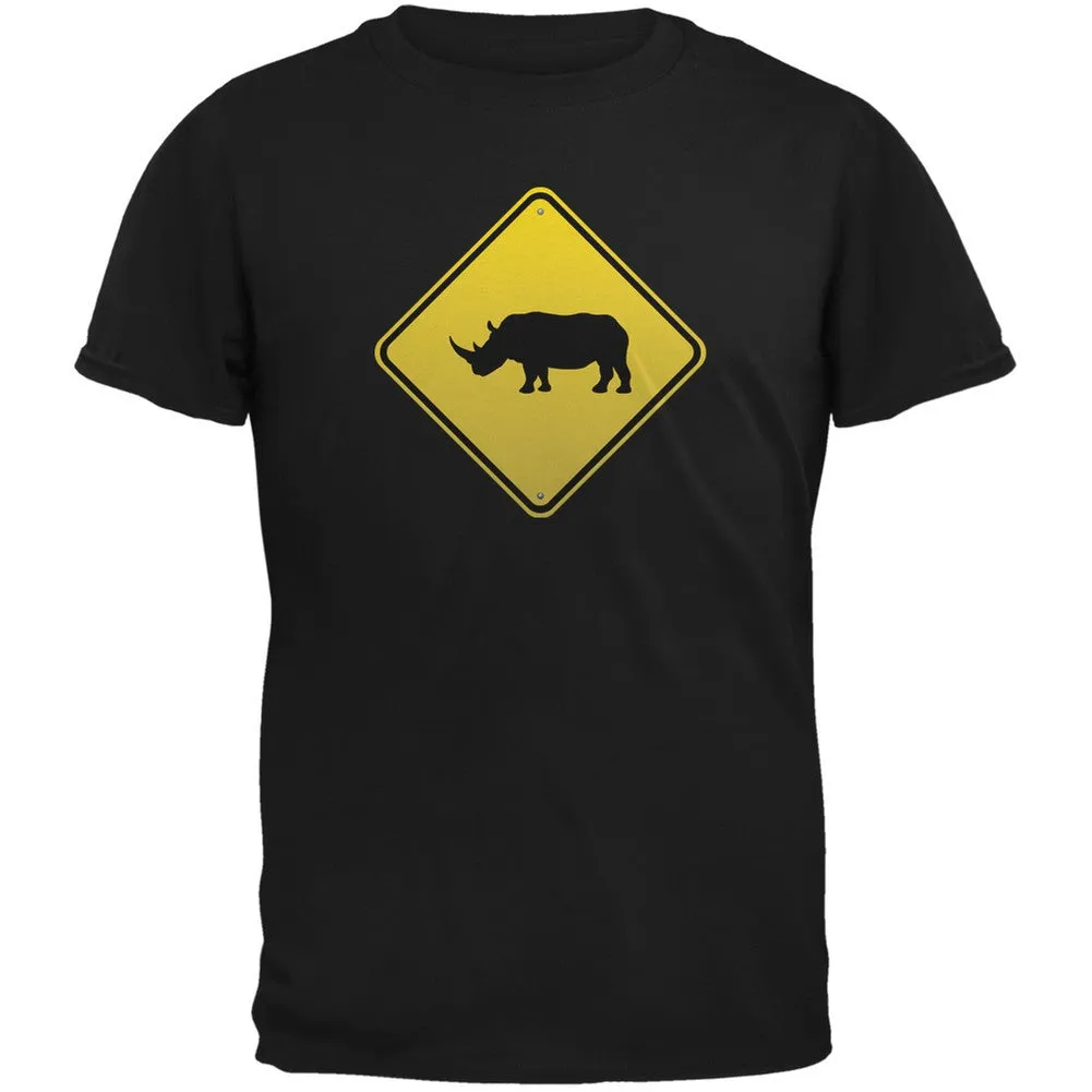 Rhino Crossing Sign Navy Adult T-Shirt sold by Old Glory
