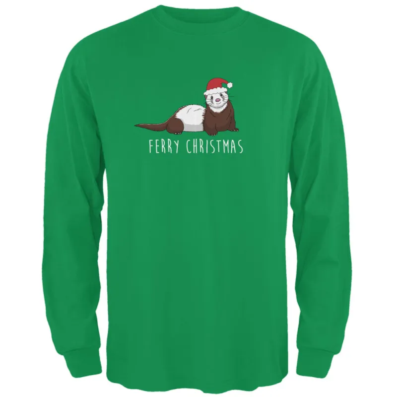 Ferry Merry Christmas Ferret Mens Long Sleeve T Shirt sold by Old Glory