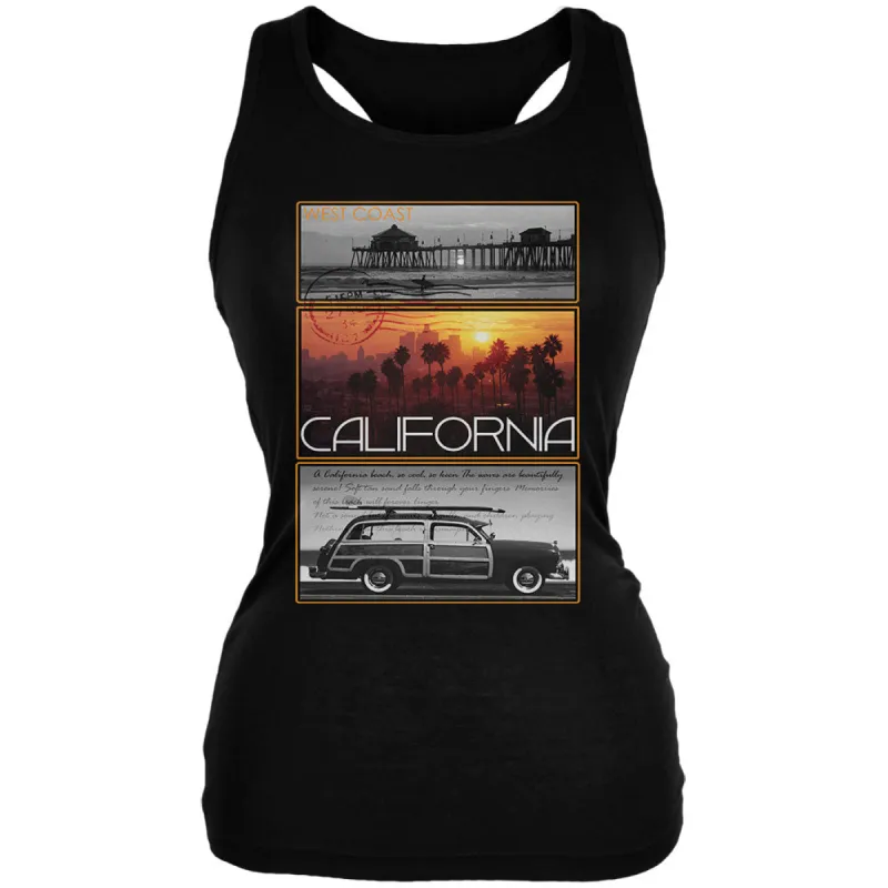 West Coast Postcard Pier Palm California Juniors Soft Tank Top sold by Old Glory