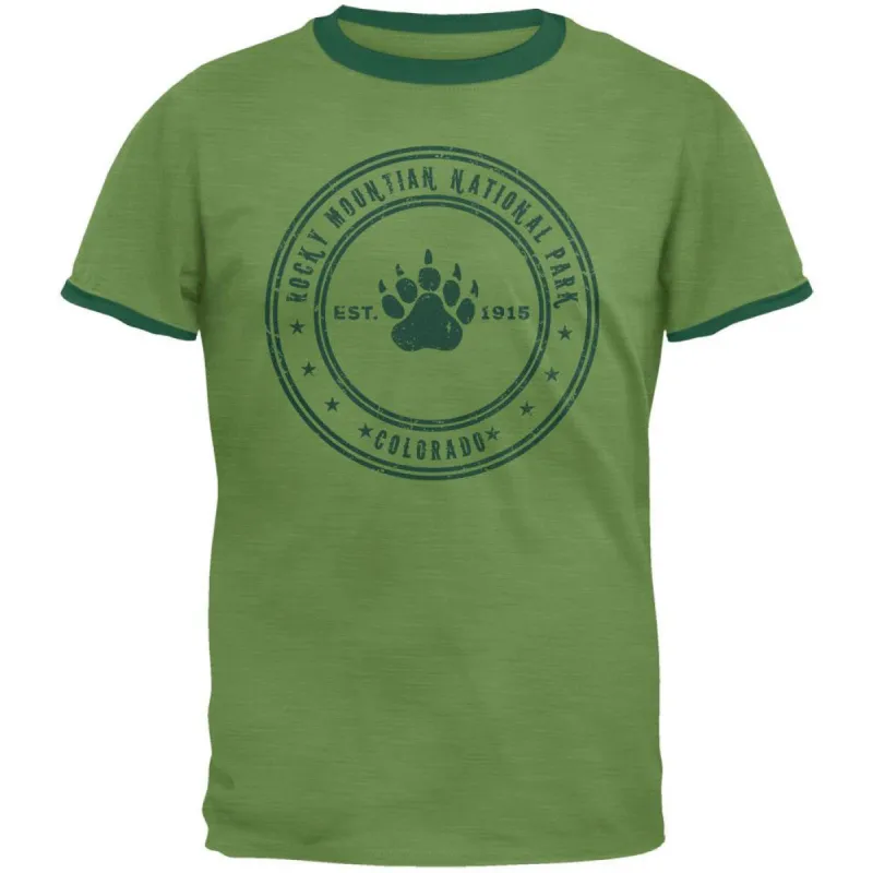 Rocky Mtn National Park Vintage Heather Green Men's Ringer T-Shirt sold by Old Glory