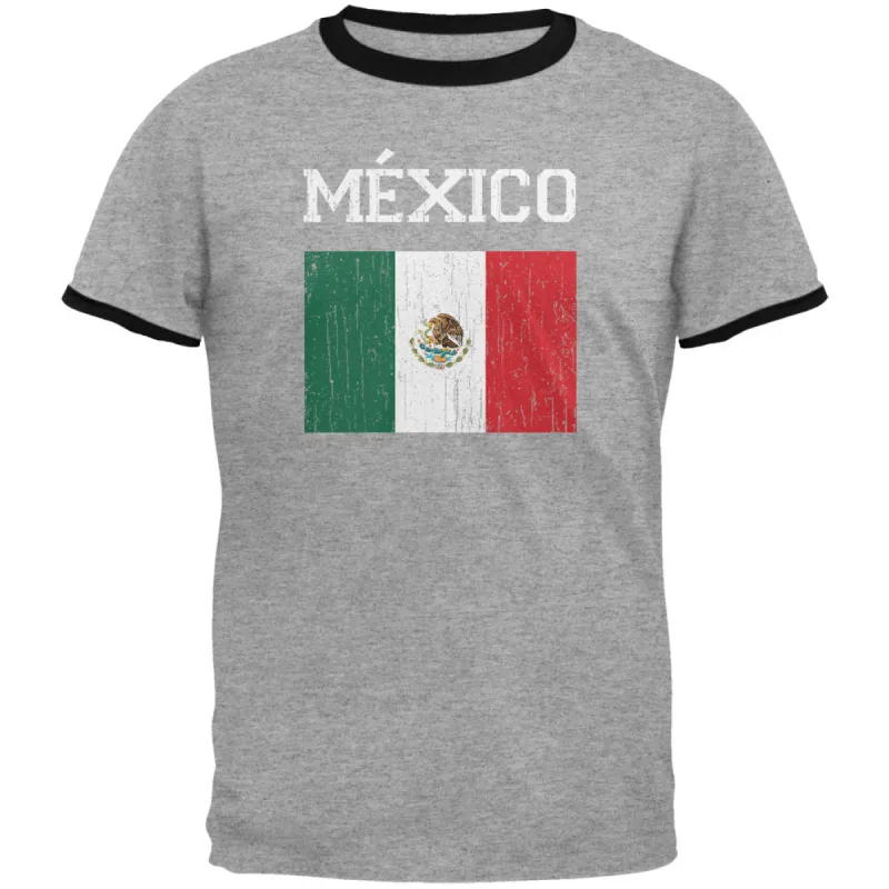 World Cup Distressed Flag Mexico Mens Ringer T Shirt sold by Old Glory
