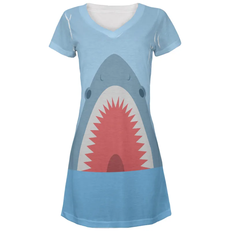 Cute Fun Shark Attack All Over Juniors Beach Cover-Up Dress sold by Old Glory