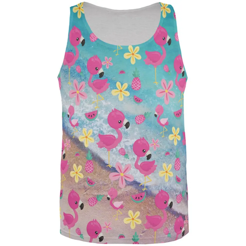 Summer Tropical Beach Flamingos All Over Mens Tank Top sold by Old Glory