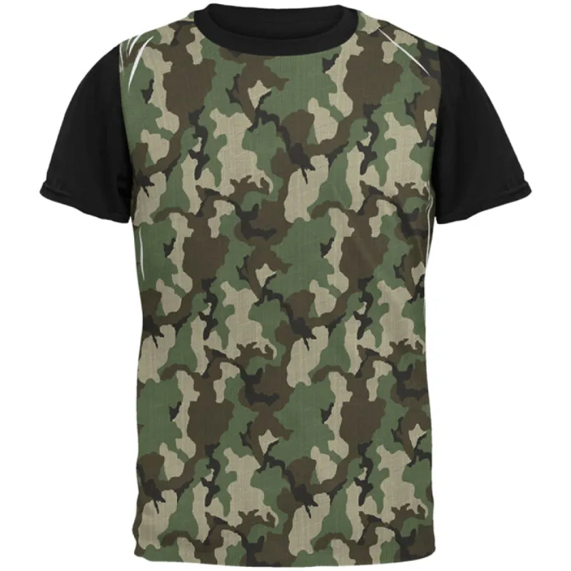 Green Woodland Camo All Over Mens Black Back T Shirt sold by Old Glory