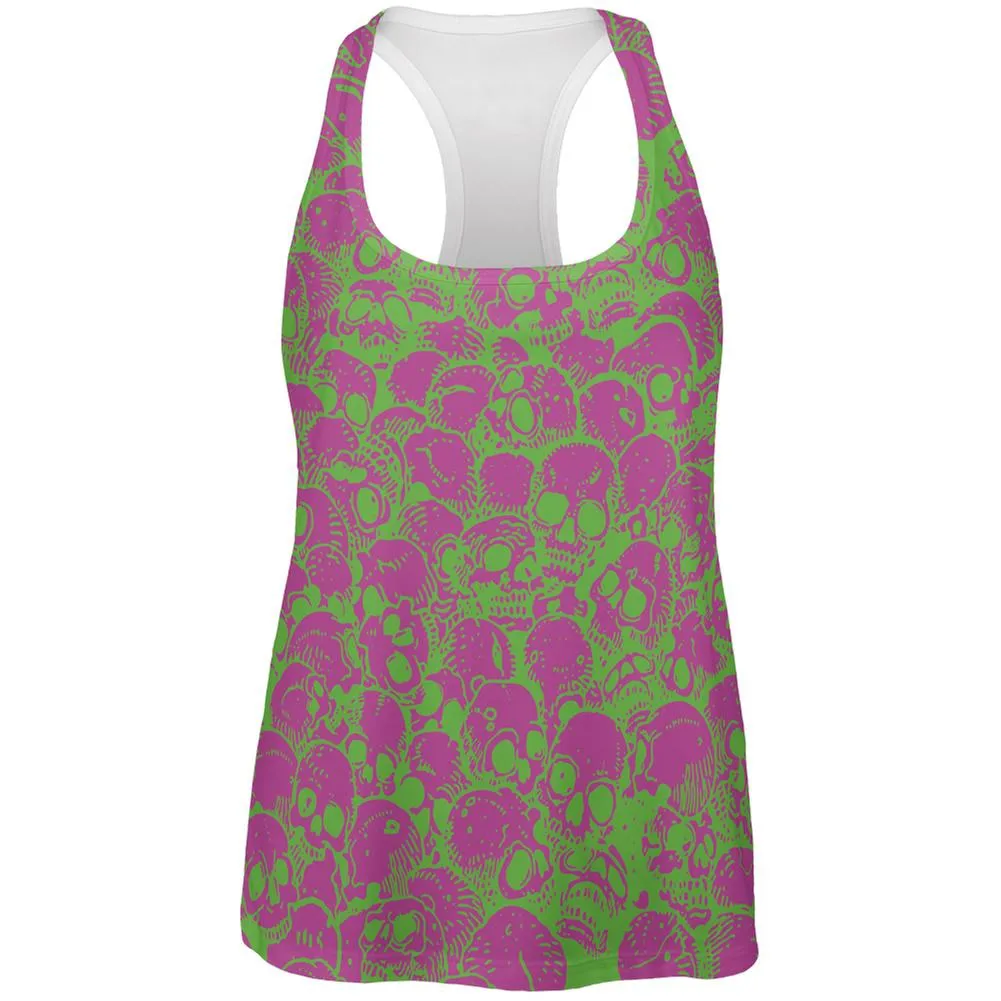 Green & Pink Skulls All Over Womens Racerback Tank Top sold by Old Glory