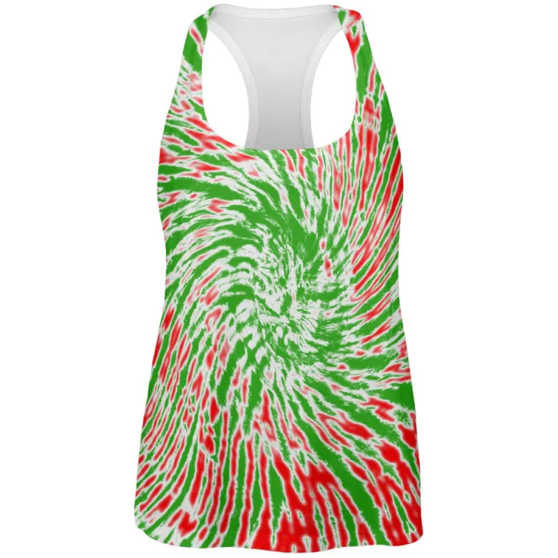 Christmas Tie Dye Red Green All Over Womens Racerback Tank Top made by Old Glory