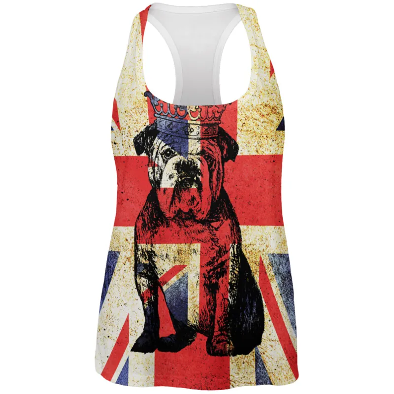 English British Bulldog Crown Grunge Flag All Over Womens Work Out Tank Top sold by Old Glory