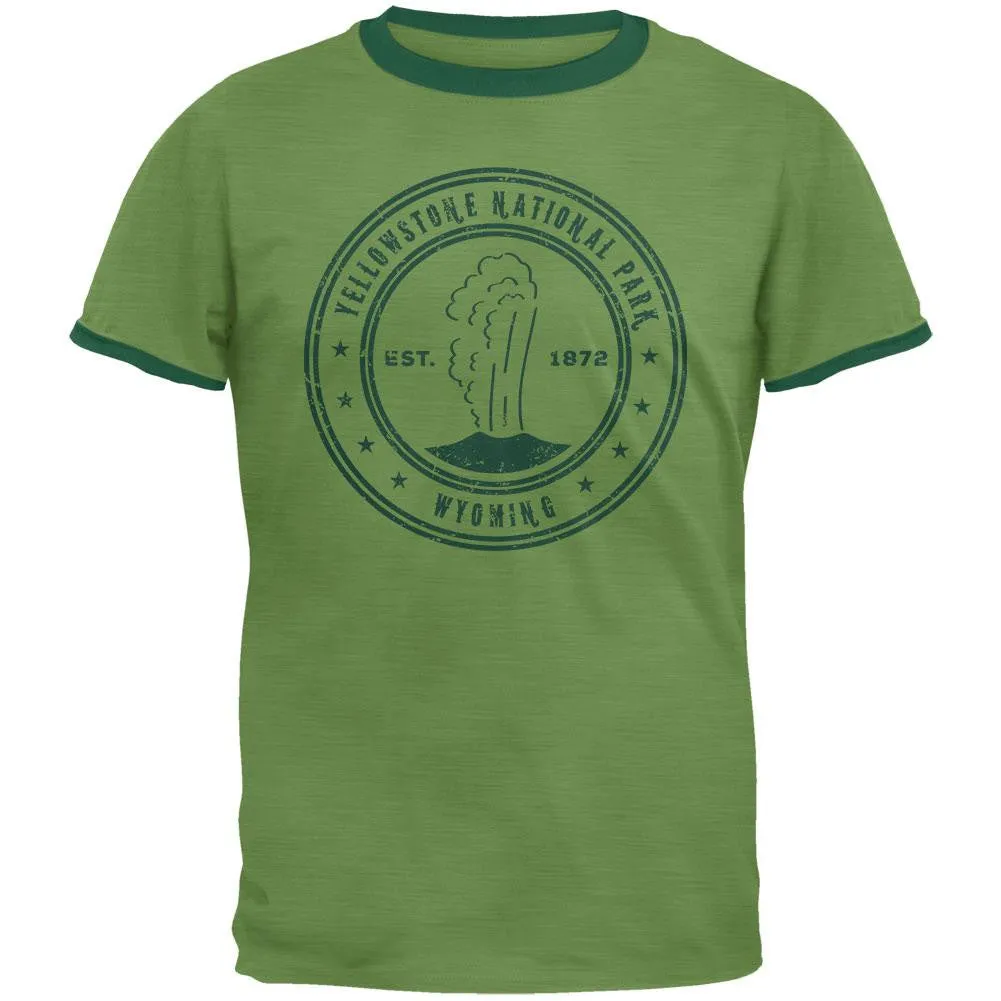 Yellowstone National Park Vintage Heather Green Men's Ringer T-Shirt sold by Old Glory