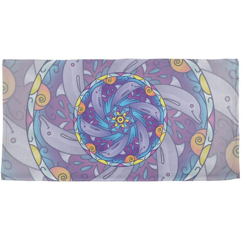 Mandala Trippy Stained Glass Dolphins All Over Beach Towel sold by Old Glory